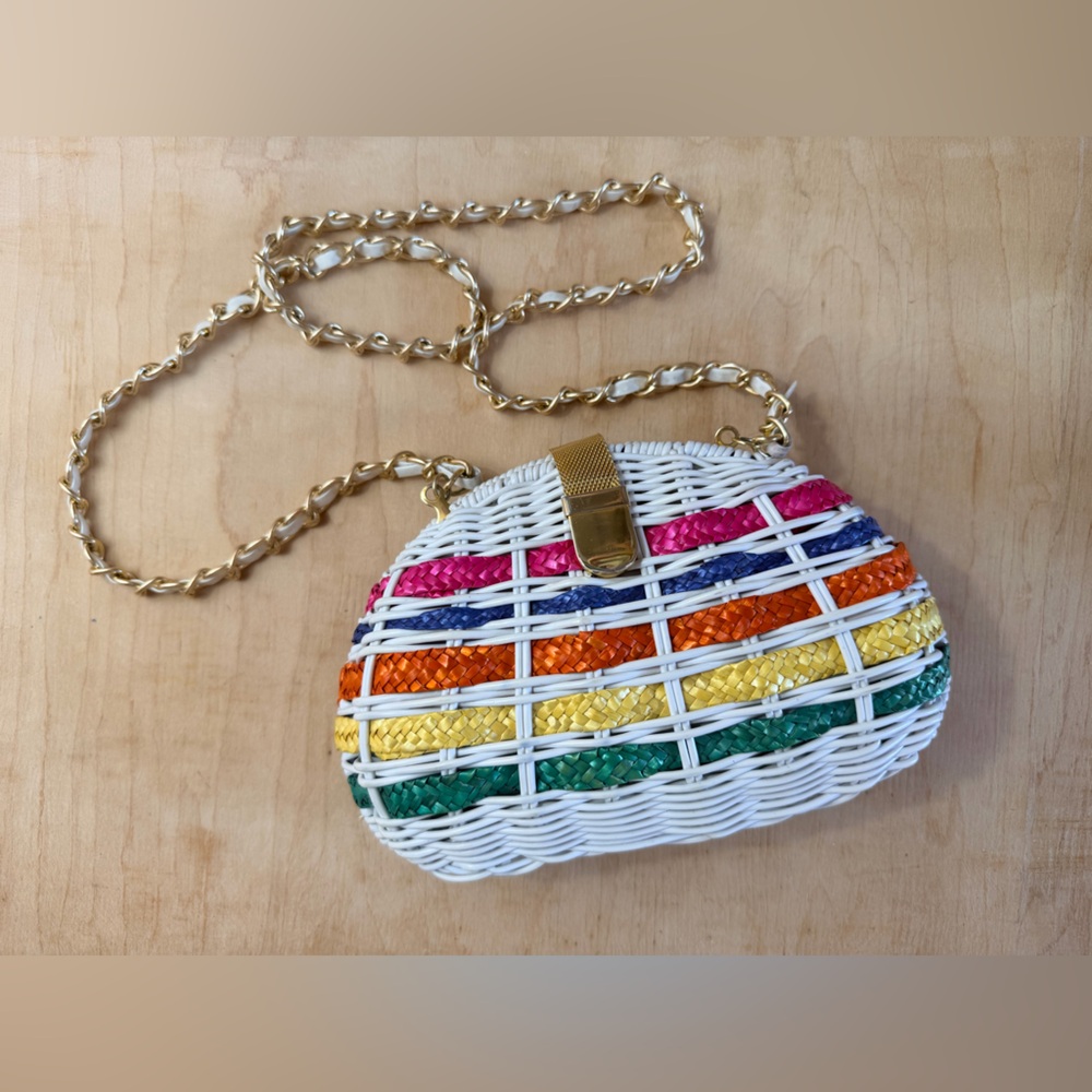 Vintage Colorful Woven Women's Bag with Gold Chain